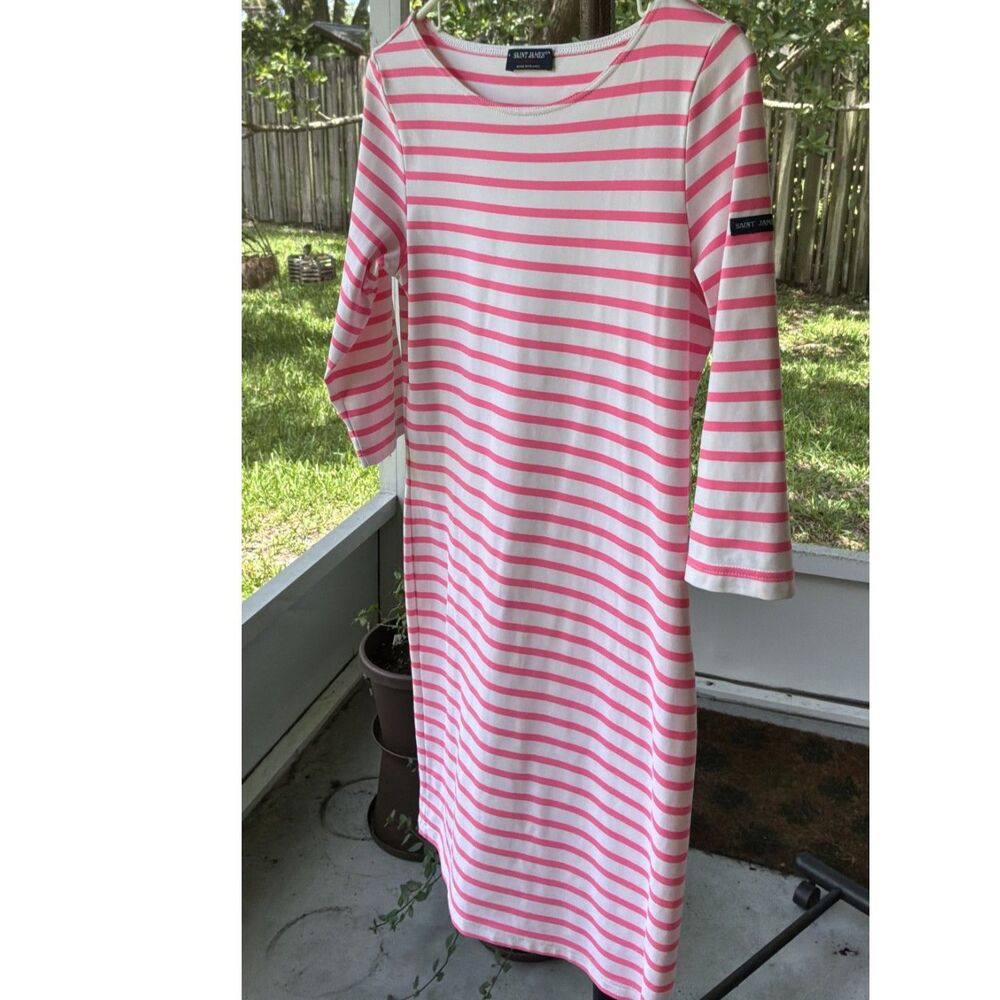 Saint James Sz 6 Propriano Rose & Pink Nautical Stripe UV 3/4 Sleeve Classic